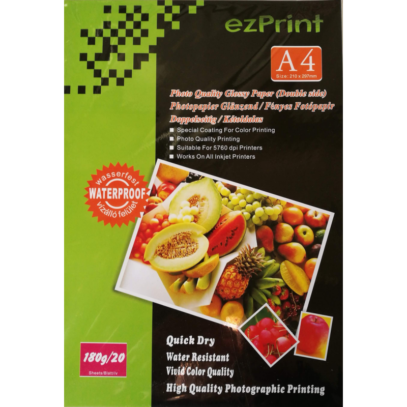 InkJet Photopapier doppelseitig A4 20Blatt 180g glänzend