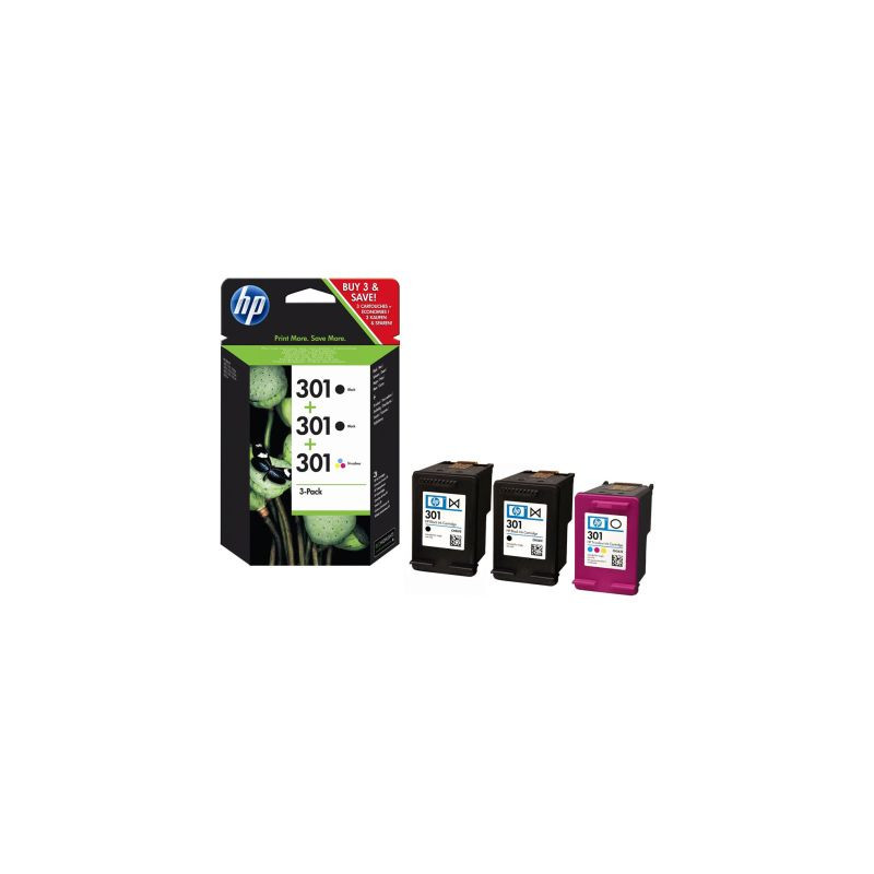 HP 301 Druckkopf mit Tinte 2x schwarz/farbig, 3er-Pack (E5Y87EE)