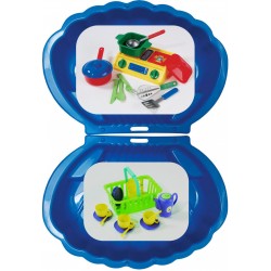 2x Muschel Sandkasten Planschbecken XL 108x79x18 blau + Picknick-Set 32-teilig