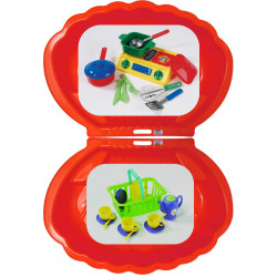 2x Muschel Sandkasten Planschbecken XL 108x79x18 rot + Picknick-Set 32-teilig