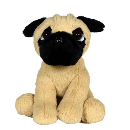 Mops Plüschhund Plüschtier beige-braun super weich 16cm